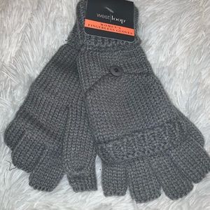 Women’s Fingerless Winter Gray Knitted Gloves with button new with tags